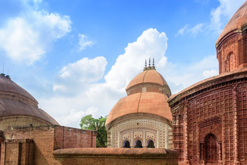 Ancient Hindu terracotta temples of worship of Bengal with copy space