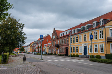 Fototapeta na wymiar Buildings in Danish town of Soroe