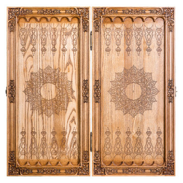 wooden backgammon board, front view