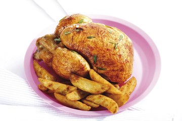 Roasted chicken with potato wedges