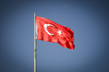 turkish flag waving in blue sky istanbul turkey