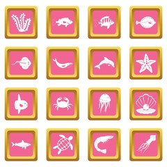 Sea animals icons pink