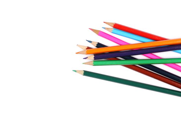 Color pencils isolated on white, top view