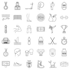 Sport life icons set, outline style