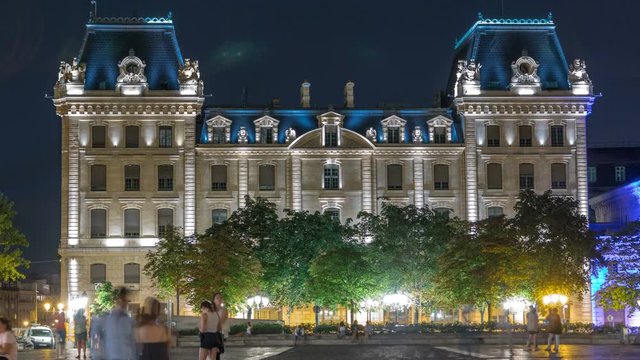 Parvis Notre Dame night timelapse - Place Jean-Paul II. Paris. France