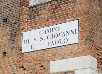 Venice text with the name of the square. The word CAMPO in Itali