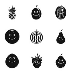 Fruit emoji icon set, simple style