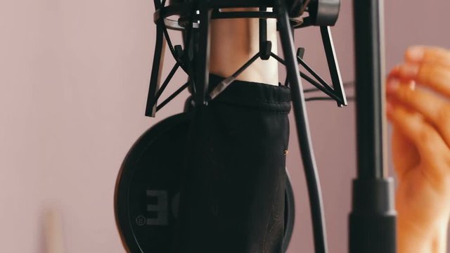 The studio microphone is covered with cover after use