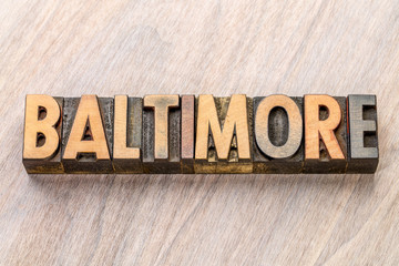 Baltimore word abstract in letterpress wood type