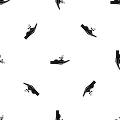 Sprout in the human hand pattern seamless black