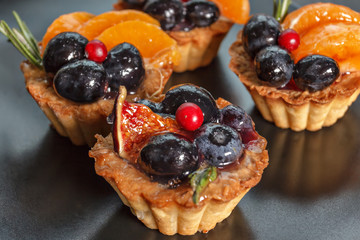 cakes with berries and fruits.