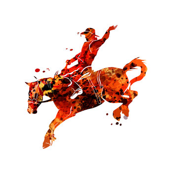 Vector watercolor silhouette of a rodeo rider
