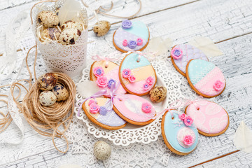 Fototapeta na wymiar Beautiful glazed Easter cookies