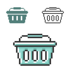 Pixel icon of  shopping basket in three variants. Fully editable