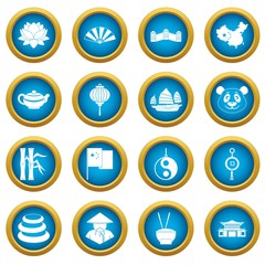 China travel symbols icons blue circle set
