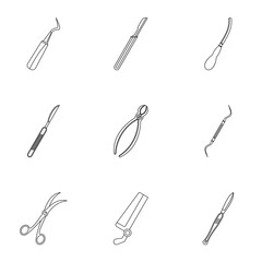 Surgery accessory icon set, outline style