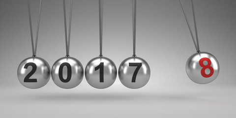 Newton's cradle showing 2018, New Year - 3d render