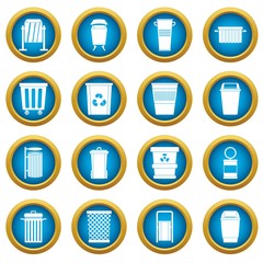 Garbage container icons blue circle set