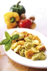 Coloured Tortellini filled with meat