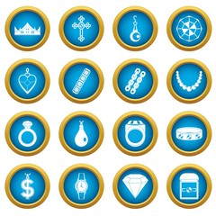 Jewelry items icons blue circle set