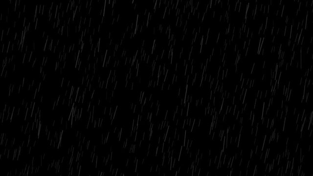Falling raindrops footage animation in slow motion on dark black background, lightened from top, rain animation from weak to heavy rain, perfect for film, digital composition, projection mapping