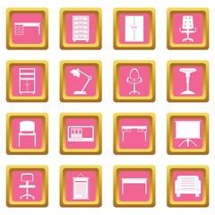 Office furniture icons pink