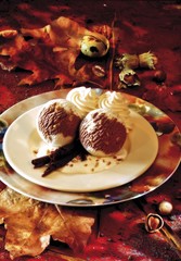 Two scoops of vanilla-hazlenut-flavoured ice cream, autumnal mood