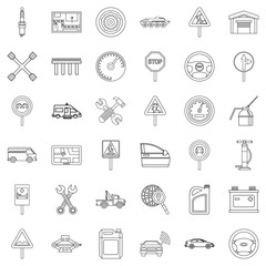 Bus icons set, outline style