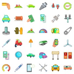 Garage icons set, cartoon style