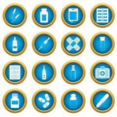 Fototapeta premium Different drugs icons blue circle set