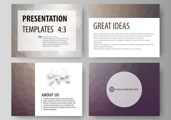 Set of business templates for presentation slides. Easy editable vector layouts in flat design. Dark color triangles and colorful polygones. Abstract polygonal style background.