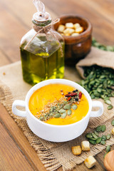 Pumpkin soup in a bowl