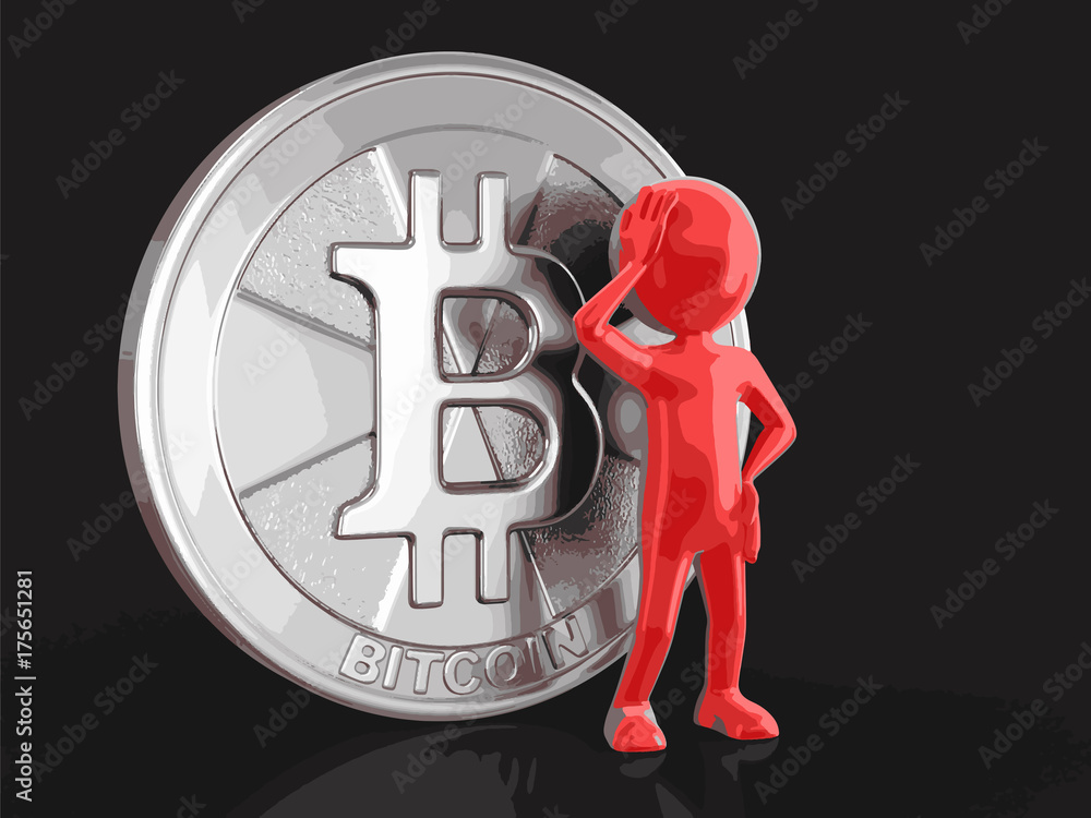 Poster silver bitcoin and man. image with clipping pathsilver bitcoin and man. image with clipping path
