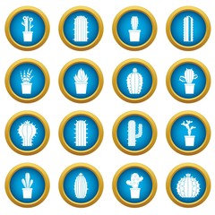 Different cactuses icons blue circle set