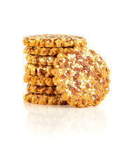 Cookies. Oatmeal cookies with sesame seeds and wholegrain isolated on white background