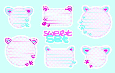 Ruled label pastel colors sweet set with animal's ears