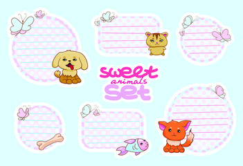 Ruled label pastel colors sweet set with animals
