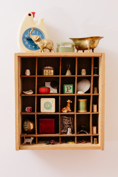 shadowbox display of knick-knacks