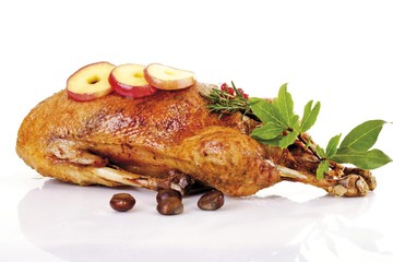 Roast goose, apples, sweet chestnuts