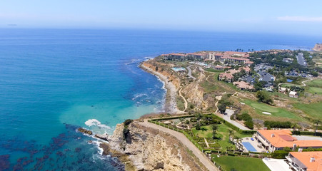 Fototapeta na wymiar Aerial view of Rancho Palos Verdes coastline and homes, California