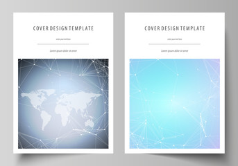 The vector illustration of the editable layout of A4 format covers design templates for brochure, magazine, flyer, booklet, report. Polygonal texture. Global connections, futuristic geometric concept.