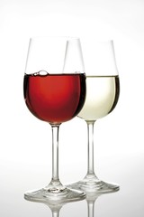 Glasses of red and white wine