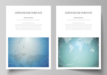 Fototapeta premium The vector illustration of the editable layout of A4 format covers design templates for brochure, magazine, flyer, booklet, report. Chemistry pattern, connecting lines and dots. Medical concept.