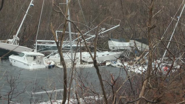 sunken destroyed boats post hurricane irma 2017, st john, united states virgin islands