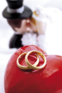Wedding bands on a red heart
