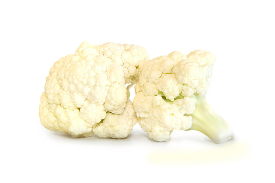 Fresh piece of cauliflower isolated on white background. Macro vegetable composition.