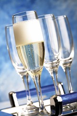 Champagne glasses on a tray