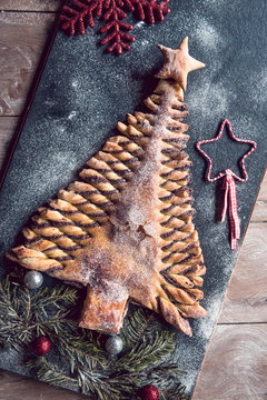 Homemade Christmas tree with chocolate and pastry