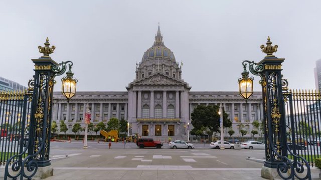 Afternoon to night timelapse of the San Francisco City Hall at San Francsico, California, United States
