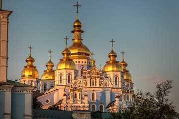 Fototapeta na wymiar Reconstructed St. Michael's Golden-Domed Monastery shot at sunset Kiev, Ukraine.